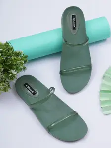 Sherrif Shoes Women Green  Open Toe Flats