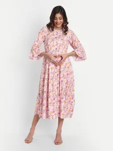 Aaruvi Ruchi Verma Pink Floral Maternity Midi Dress