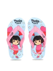 toothless Girls Blue & Pink Dora Printed Rubber Thong Flip-Flops