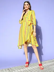 Anouk Yellow & Green Striped Wrap Dress