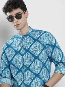 The Indian Garage Co Men Blue Printed Cotton Casual Shirt