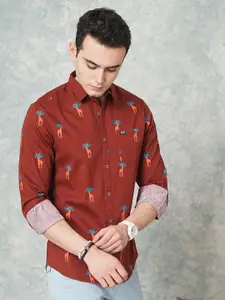 The Indian Garage Co Men Burgundy Printed Casual Shirt