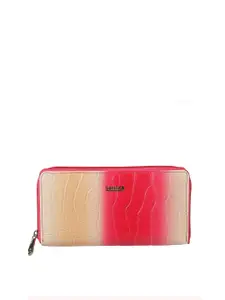 Mochi Women Pink & Cream-Coloured Colourblocked PU Zip Around Wallet