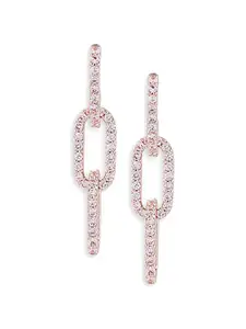 Lilly & sparkle Silver-Toned Rose Gold-Plated CZ Stone Studded Contemporary Drop Earrings