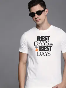 Nike Men White & Black Typography Printed Round-Neck Dri-FIT Casual Training T-shirt