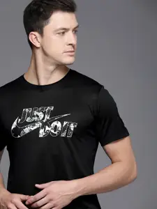 Nike Men Black Brand Logo Printed Dri-FIT T-shirt