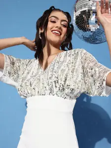 Athena White Sequined Embellished Bodycon Dress