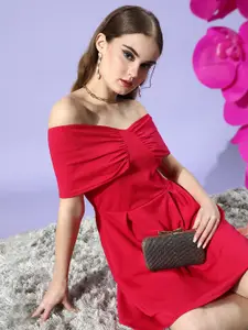 Athena Fuchsia Solid Off-Shoulder Dress