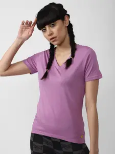FOREVER 21 Women Purple V-Neck T-shirt
