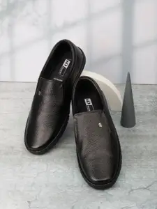 ID Men Black Solid Formal Leather Slip On Shoes