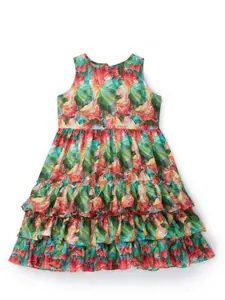 YK Green & Red Floral Printed Dress