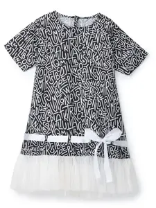 YK Black Printed A-Line Dress