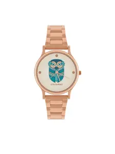 TEAL BY CHUMBAK White Dial With Vintage Owl Detail Metal link Strap Analoge Watch