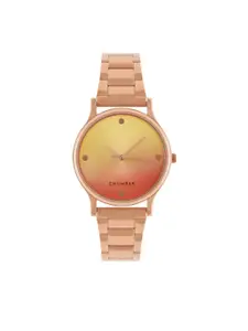 TEAL BY CHUMBAK Women Brass Dial & Rose Gold Toned Bracelet Style Straps Analogue Watch