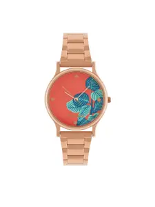 TEAL BY CHUMBAK Women Multicoloured Brass Printed Dial & Rose Gold Toned Straps Analogue Watch