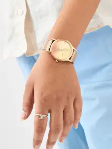TEAL BY CHUMBAK Women Rose Gold-Toned Brass Embellished Dial & Gold Toned Bracelet Style Straps Analogue Watch
