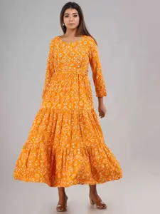 FASHION DWAR Orange & White Floral Maxi Dress