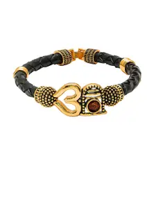 bodha Men Gold-Toned & Black Brass Gold-Plated Wraparound Bracelet