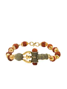 bodha Men Gold-Toned & Brown Brass Handcrafted Gold-Plated Link Bracelet