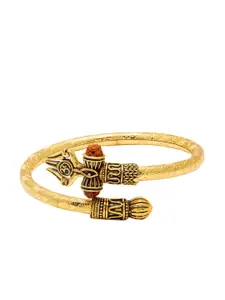 bodha Men Gold-Toned & Black Brass Trishul Shiva Adjustable Kada Bracelet