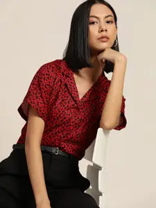 her by invictus Women Maroon & Black Floral Printed Casual Shirt