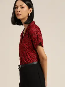 her by invictus Women Maroon & Black Floral Printed Casual Shirt