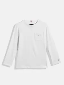 Tommy Hilfiger Boys White Solid Pure Cotton T-shirt