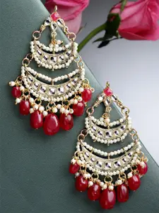 KARATCART Red & Gold-Toned Contemporary Chandbalis Earrings