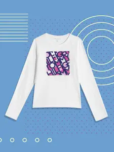 Tommy Hilfiger Girls White Brand Logo Printed Pure Cotton T-shirt