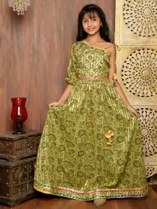 LilPicks Girls Printed Lehenga & One Shoulder Blouse