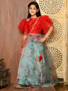LilPicks Girls Red & Green Ready to Wear Lehenga & Blouse With Dupatta