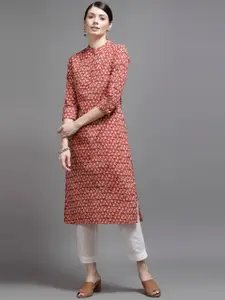 KALINI Women Maroon Geometric Printed Thread Work Kurta