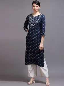 KALINI Women Navy Blue Ethnic Motifs Printed Kurta