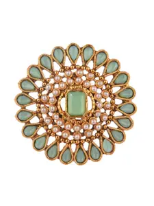 Efulgenz Gold-Plated & Green Crystals-Studded Finger Ring