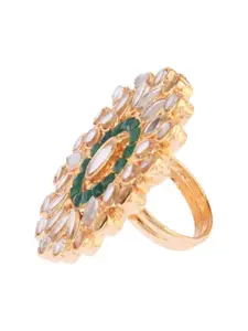 Efulgenz Gold-Plated Green Pearl & Crystal Beaded Finger Ring