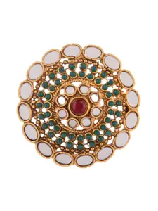 Efulgenz Women Gold-Plated Green & White Traditional Crystal Studded Adjustable Ring