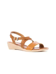 Khadims Tan Wedge Sandals with Buckles