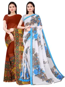 KALINI Pack of 2 White & Brown Pure Georgette Sarees
