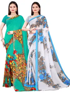 Florence Pack of 2 White & Green Pure Georgette Sarees