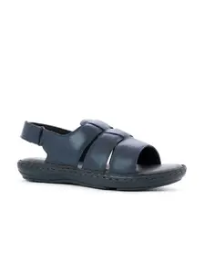 Khadims Men Navy Blue Leather Comfort Sandals