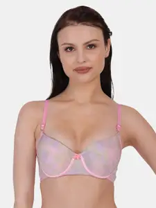 Amour Secret Pink & Blue Abstract Underwired & Lightly Padded Bra