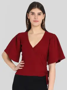 Dracht Maroon Knitted Wrap Top