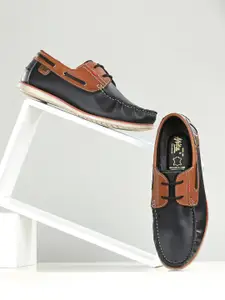 Hitz Men Black Colourblocked Leather Boat Shoes