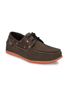 Hitz Men Brown Leather Boat Shoes