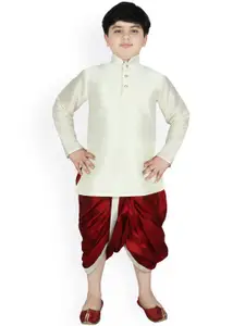 SG YUVRAJ Boys Cream-Coloured Dupion Silk Kurta with Dhoti Pants