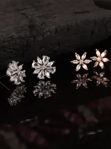 JEWELS GEHNA Set of 2 Rose Gold & White Contemporary Studs Earrings