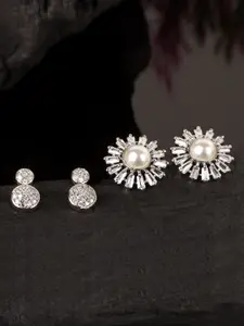 JEWELS GEHNA Silver-Toned Set Of 2 Contemporary Studs Earrings