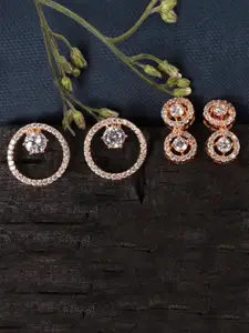 JEWELS GEHNA Set Of 2 Rose Gold Contemporary Studs Earrings