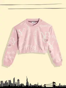 Tommy Hilfiger Girls Pink Brand Logo Print Crop Sweatshirt