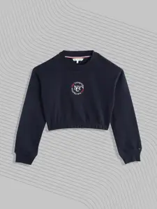 Tommy Hilfiger Girls Navy Blue Brand Logo Embroidered Crop Sweatshirt